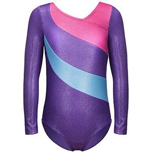 XiaoMoSha Gymnastiekpakjes voor Meisjes Lange Mouw/Mouwloos Danspakje Fonkelende Ballet Danskleding,Paars,5-6 jaar
