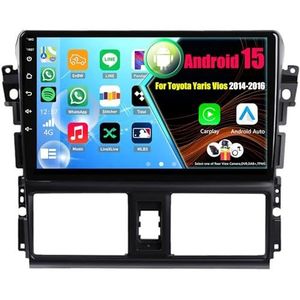 Android 15 Autoradio Voor Toyota Yaris Vios 2014-2016 met Draadloze Carplay Android Auto, 9 Inch Autoscherm Soporta Bluetooth WIFI GPS FM/RDS(4Core(2+32GB))