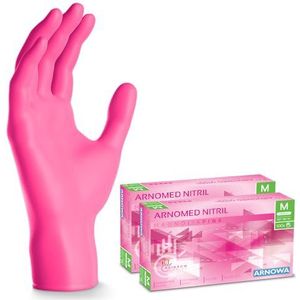 ARNOMED wegwerphandschoenen roze, wegwerphandschoenen M, nitril handschoenen met 200 stuks per doos, poedervrij, latexvrije rubber handschoenen, verkrijgbaar in S, M, L & XL