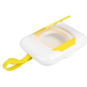 MAKOMAKI Draagbare natte tissuehoes, herbruikbare doekjes, houder, doos, outdoor, reizen, wandelwagen, wagen, opslag, lichtgewicht siliconen riemontwerp (geel)