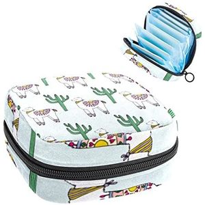 Periode Pouch Draagbare Tampon Opbergtas,Tampon Houder voor Portemonnee Vrouwelijke Product Organizer,Cactus alpaca mooi, Meerkleurig, 4.7x6.6x6.6 in/12x17x17 cm