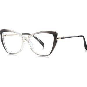moomoobird Mode Vrouwen Bril Blauw Licht Metaal TR90 Onregelmatige Cat Eye Bril Frame Vrouwelijk, Grijs Met Helder