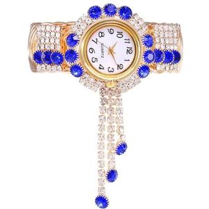 BOSREROY Trendy mode decoratie strass vrouwen horloge: metalen manchet armband vintage klassiek horloge retro decoratieve glitter, Donkerblauw & Golden179, One Size
