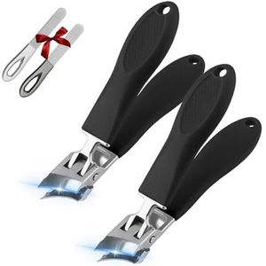 Brede kaakopening anti-splash schuine nagelknipper, roestvrijstalen vingernagel- en teennagelknippers, gebogen ingegroeide teennagelknippers for dikke teennagels for senioren(Black-2pc)