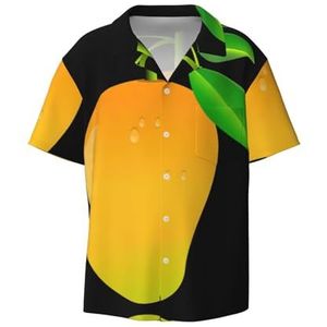 Mango-print herenoverhemd met korte mouwen, casual overhemd voor heren, zomer, zakelijk, casual overhemd, Zwart, L