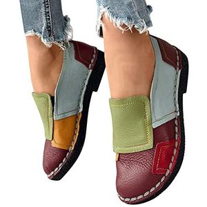KIVIOV Klassieke lederen loafers for dames Mode Patchwork Kleurenblok Bootschoenen met kwastjes Comfort Rijden Mocassins Casual instappers Platte schoenen Bootschoenen (Color : Purple, Size : 6.5)