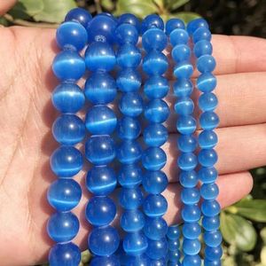 Natuursteen Roze Wit Blauw Maansteen Cat Eye Kralen Voor Sieraden Maken Gladde Losse Kralen Opaal Diy Charm Armbanden Ketting-blauw_a-10mm 37pcs