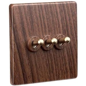 Wandschakelaar, bedieningsschakelaar Retro industriële tuimelschakelaar 2-weg wandlamp messing hendel tuimelschakelaar kunststof houten paneel wandschakelaar 110-250V