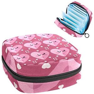 Maandverband Opbergtas,Draagbare maandverband Opbergzak,Grappige schattige cartoon Smile Heart Love, Meerkleurig, 4.7x6.6x6.6 in/12x17x17 cm