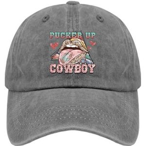 OOWK Papa Hoeden Pucker Up Cowboy Trucker Caps voor Vrouwen Mode Gewassen Katoen Verstelbaar voor Jogging Geschenken, Pigment Grijs, one size