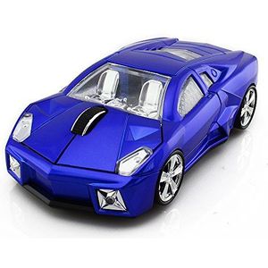 ECOiNVA voor Lamborghini Draadloze Sport Auto Muis Computer Gaming Muizen Spiegel Schilderen Oppervlak AA Batterij Aangedreven 2.4 GHz USB Adapter Glanzende Muis (Blauw)