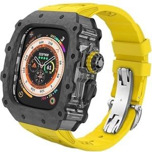 dayeer Koolstofvezel cover Fluororubber band Mod Kit voor Apple Watch Ultra2 Ultra, horlogeband met bezel Voor Iwatch Series9/8/7/6/5/4/se (Color : Yellowbs, Size : 49mm for ultra2 ultra)