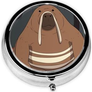 Pillendoos 3 compartimenten ronde pillenorganizer walrus pillendoosje voor portemonnee draagbare pillendoos metalen kleine pillencontainer voor dagelijkse medicijnsupplementen vitamine