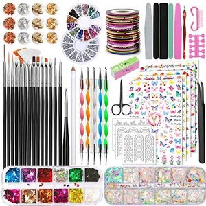 TAVADA 23 Stuks Nail Art Kit,Nail Dotting Tools Nail Art Brush Set,5 dotting pen,30 manicuretapesnail art design penselen voor gebruik in de salon en thuis