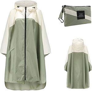 Freiesoldaten Waterdichte regenponcho voor dames, stijlvol, herbruikbaar, licht, voor buiten, met capuchon, wit, groen