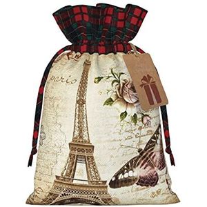 LAMAME Parijs Eiffeltoren bedrukte kerst trekkoord tas snoep tas feestelijke partij geschenkzak