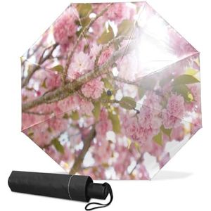 GISPOG Automatische opvouwbare paraplu, lente roze bloemen waterdichte compacte zon en regen reisparaplu's voor dames en heren, 1 kleur, Eén maat
