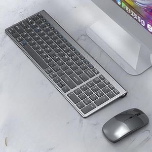 Rechargeable Ultra-Thin Bluetooth Keyboard - PYRIOLHI-2.4G three-mode keyboard and mouse - Keyboard and Mouse set with digital keys(Gun color)
