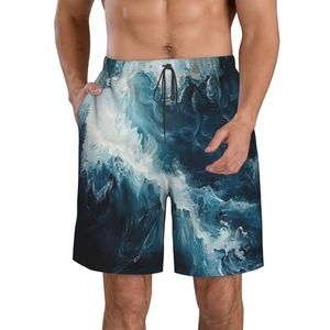 MGGAklp Within The Tides Print casual shorts voor heren, elastische taille, trekkoord, lichtgewicht, outdoor, zomer, strandshorts, Wit, S