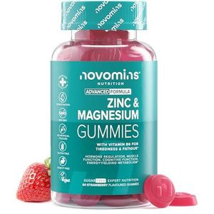 Novomins Zink & Magnesium Gummies – Suikervrij – Ondersteunt Spier- & Botgezondheid, Energie & Stofwisseling – met Vitamine B6 – Hooggedoseerd Magnesium- & Zinksupplement – Glutenvrij