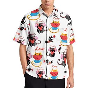 Leuke Katten Hawaiiaanse Shirt Voor Mannen Zomer Strand Casual Korte Mouw Button Down Shirts met Zak
