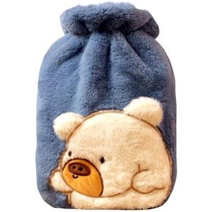 Warmwaterkruik met deksel, 1200 ml warmwaterzak voor warm en koud kompres, handvoetwarmer voor winter varkensblauw