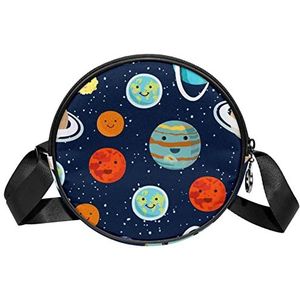 Ronde Crossbody Tas Galaxy Ruimte Solar Aarde Mars Smiley Messenger Bag Purse voor Vrouwen, Meerkleurig, 6.7x6.7x2.3 in, Sling Rugzakken