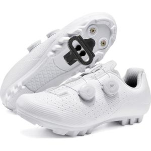 Hiuzylqx Heren mountainbike schoenen MTB fietsschoenen compatibel met 2-bouts SPD schoenplaatjes Unisex Spin Bike sneakers Racefiets voor binnen en buiten,Wit,36 EU