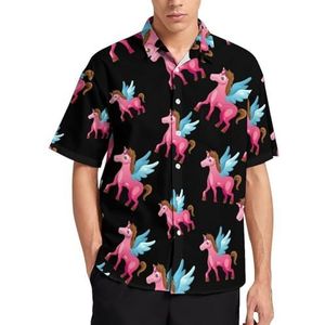 Mooie eenhoorn zomer herenoverhemden casual korte mouwen button down blouse strand top met zak XL