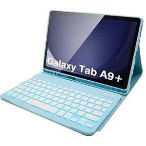 Toetsenbordhoes Voor Samsung Galaxy Tab A9 Plus 11 Inch (SM-X210/X216/X218) - Draadloos, Afneembaar Toetsenbord Met Achtergrondverlichting, Hoes Met Penhouder,Blauw