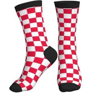 Jkkghll Rood Geruite Witte Vierkanten Print Mannen Vrouwen Mid-Tube Sport Sokken Ademend Atletisch Voor Running Fitness Dagelijkse Slijtage, Zwart, One size