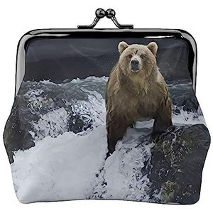 Polar Bear Portemonnee Kiss Lock Change Purse Lederen Change Pouch Kleine Vrouwen Portemonnee Tas voor Geschenken, Zwart, Eén maat, Munten Pouch