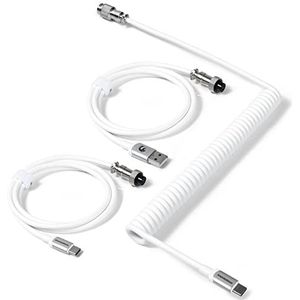 MAMBASNAKE C04 Opgerolde Usb C Kabel voor Mechanische Toetsenborden, Custom 2 In 1 Aviator Cable - USB A to Type C En Type C to Type C, Charging Cable USB-C met 5-Pins Metal Pilotenconnector - Wit