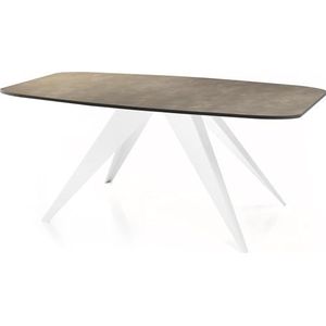 WFL GROUP Eettafel Foster wit in industriële stijl, rechthoekige tafel, uittrekbaar van 180 cm tot 220 cm, gepoedercoate witte metalen poten, 180 x 90 cm, kleur (Chicago beton grijs, 180 x 90 cm)