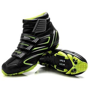 MTB-schoenen voor de winter, mountainbike-laarzen voor heren en dames, compatibel met SPD, Zwart Groen, 43 EU