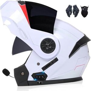 Flip-Up Motorhelm Bluetooth Modulaire Bluetooth Full Face Helm met Dubbel Vizier DOT/ECE Gecertificeerde Motorhelm Crashhelm voor Volwassenen Vrouwen Mannen N,L=59-60cm