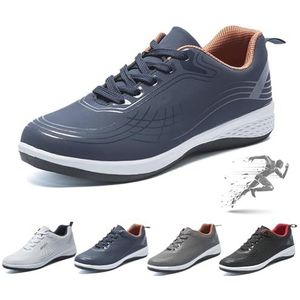 Modieuze orthopedische sneakers met vetersluiting voor heren, boogondersteuning, casual wandelschoenen, outdoor hardloopschoenen, pu lederen sneakers instapschoenen voor mannen, Blauw, 44 EU