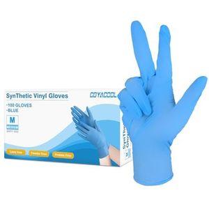 Coyacool Synthetische vinyl handschoenen, poedervrij, food grade handschoenen, latexvrij, 100 st. dispenserpakket, medium, blauw