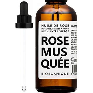 Biorganique BIOLOGISCHE Rozenbottelolie - 100% puur, natuurlijk, koudgeperst en biologisch - 50 ml - Verzorging tegen veroudering, huid, littekens en striae.