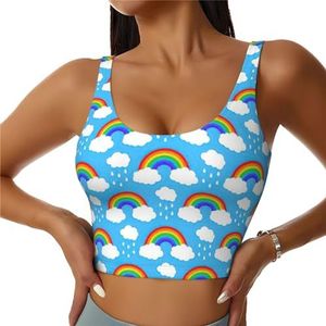 Regenboog Wolken Regendruppel Print Comfortabele Vrouwen Sport Vest Yoga Workout Vest Voor Vrouwen Lichtgewicht Zomer, Zwart, S