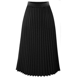 Plooirok - Zwart - Midi-lang - Elastisch - Chiffon - Zomer