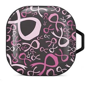 Borstkanker bewustzijn roze lint oordopjes hoesje compatibel met Samsung hard shell beschermhoes zwart stijl