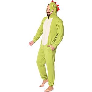 Ladeheid Kleurrijke herenpyjama eendelig nachtkleding kostum jumpsuit met dierenmotief LA40-235 (Groen Dino, XL)