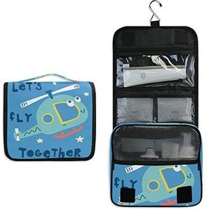 Blauw schattig vliegtuig opknoping opvouwbare toilettas cosmetische make-up tas reizen kit organizer opslag waszakken tas voor vrouwen meisjes badkamer