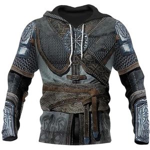 Viking Armor Tattoo 3D-geprinte Hoodie - Harajuku Fashion Unisex Outdoor Casual Lange Mouw Ronde Kraag Hoodie - Nordic Pagan Cosplay Zip Jacket(Color:Pullover Hoodie,Size:XL)