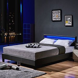 Home Deluxe - LED bed Astro - donkergrijs, 140 x 200 cm - incl. lattenbodem I gestoffeerd bed design bed incl. verlichting