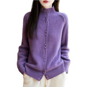 Kasjmiertrui For Dames Herfst Winter Warme Zachte Sweatshirt Lange Mouw Staande Kraag Naadloze Wollen Gebreide Trui Dames Casual Oversized Gebreide Trui(Purple,XX-Large)