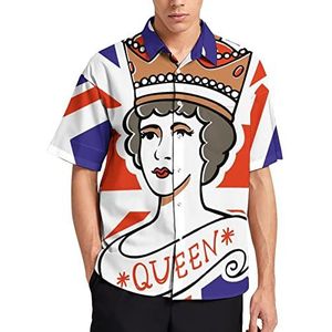 Queen of the UK T-shirt voor heren, korte mouwen, casual button-down, zomer, strand, top met zak