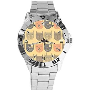 Leuke Katten Retro Mode Heren Horloges Sport Horloge Voor Vrouwen Casual Rvs Band Analoge Quartz Horloge, Zilver, armband