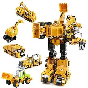 SPIRITS JUNSt Transformbots Speelgoedrobot Bouwvoertuigset - Stukken Transformerende robots for kinderen - - Eenvoudige doe-het-zelf-montagefuncties - In 1 Transformerend speelgoed (geel)